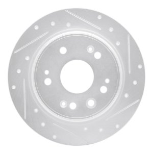Honda CR-V Brake Rotor (1) - Rear Right - R1 Concepts - Drilled & Slotted - Silver - `02-`04